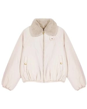 Maje Reversible Faux-Fur Collar Puffer Jacket - Natural