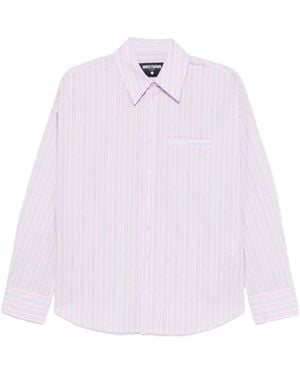 WRSTBHVR Tave Vertical-Stripe Logo-Patch Shirt - Pink