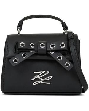KARL LAGERFELD K/Autograph Eyelet-Embellished Bow Top Handle Bag - Black