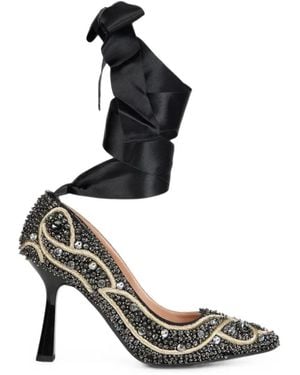 Alberta Ferretti Bead-Embellished Ankle-Tie Pumps - White