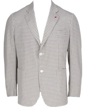 Isaia Gingham-Check Blazer - Grey