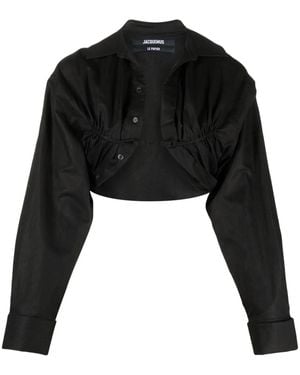 Jacquemus 'Le Chemise Machou' Gathered Cropped Shirt - Black