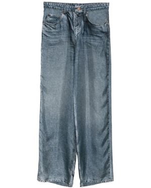 Pierre Louis Mascia Aloe Denim-Print Silk Trousers - Blue