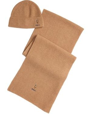 Polo Ralph Lauren Ribbed Beanie And Scarf Set - White