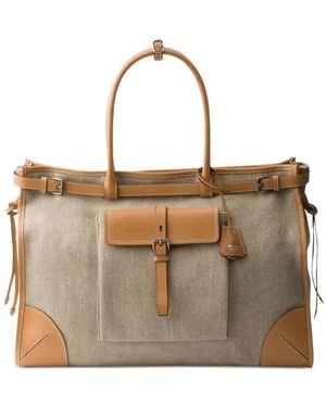 Prada Sac Fourre-Tout En Lin Et Cuir Bonnie - Brown