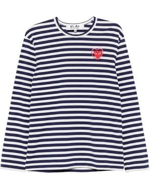 Comme des Garçons Striped Heart-Patch Long-Sleeve T-Shirt - Blue
