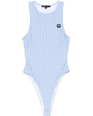 Maje Striped-Pattern Logo-Embroidered Bodysuit - Blue