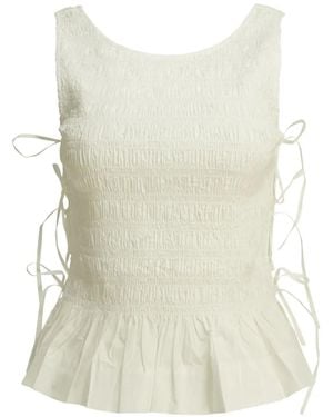 Ganni Shirred Side-Tie Top - White