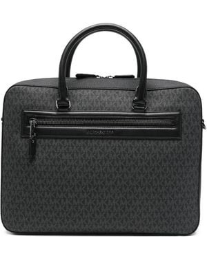 Michael Kors Logo-Print Zip Briefcase - Black