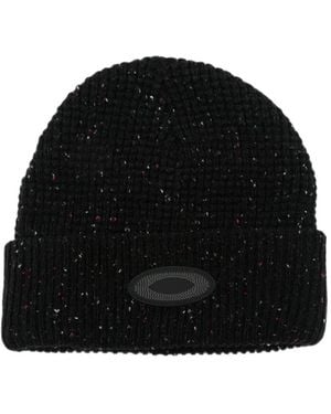 Oakley Ellipse Flecked Logo-Patch Beanie Hat - Black