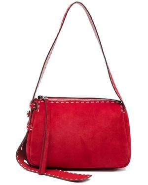 Tory Burch Small Romy Suede Pick Stitch Shoulder Bag - Red