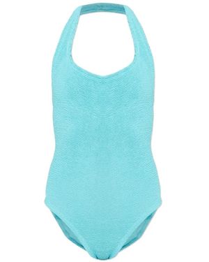 Hunza G Sandy Crinkle-Effect Halterneck Swimsuit - Blue