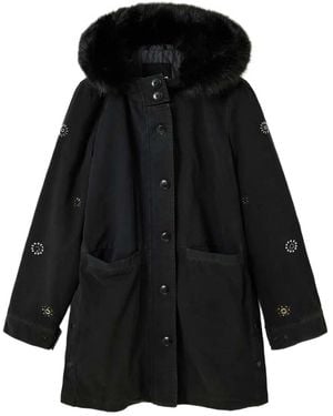 Desigual Embellished Fur-Trimmed Parka - Black