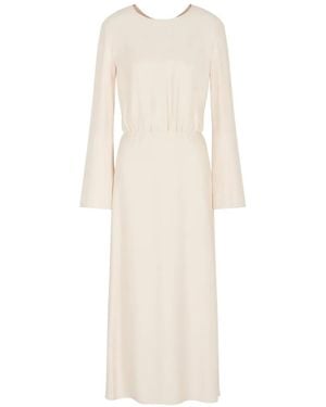 Giorgio Armani Elasticated-Waist Flared-Sleeve Midi Dress - White