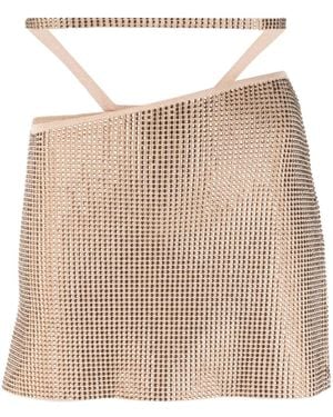 ANDREADAMO Rhinestone-Embellished Mini Skirt - Natural