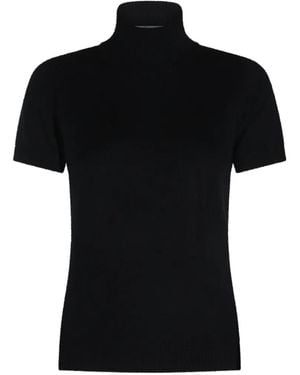 Allude Roll-Neck Short-Sleeve Sweater - Black