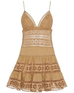 Charo Ruiz Isca Lace-Trimmed Tiered Mini Dress - Natural