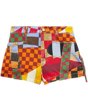 PUCCI Giardino-Print Paneled Cotton Shorts - Red
