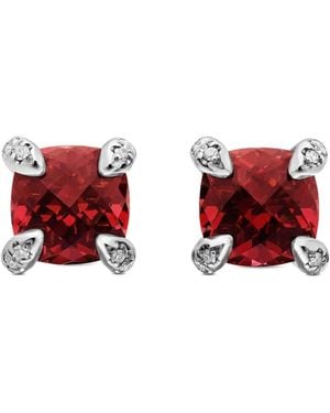 David Yurman Sterling Petite Chatelaine Rhodolite Garnet And Diamond Stud Earrings (6Mm) - Red