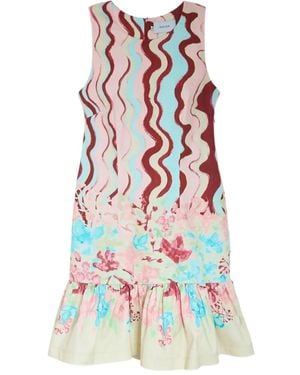 Isolda Arábia Ruffled Floral Dress - White