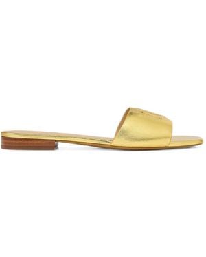 Ralph Lauren Logo-Embroidered Leather Flat Mules - Metallic