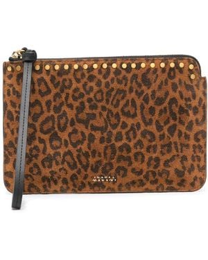 Isabel Marant Leopard Print Flat Pouch - Brown