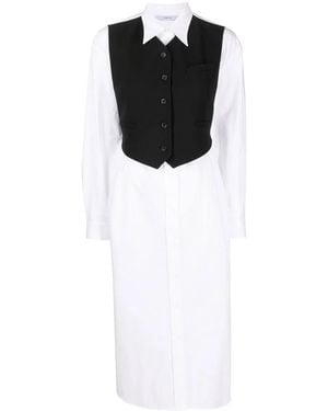 Pushbutton Waistcoat-Detail Shirt Dress - Black