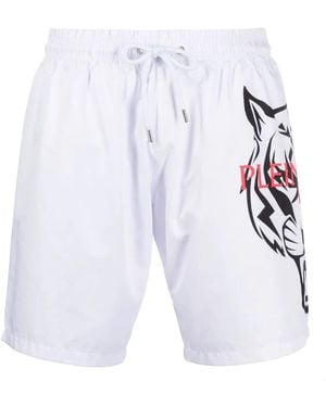 Philipp Plein Tiger-Print Swim Shorts - White