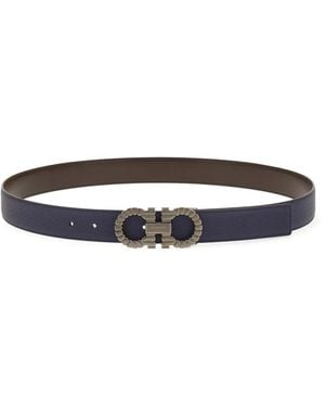 Ferragamo Cinturón Gancini reversible y ajustable - Blanco