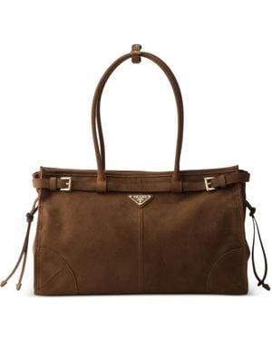 Prada Bonnie Large Nubuck Leather Handbag - Brown
