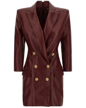 Balmain Double-Breasted Leather Mini Dress - Red