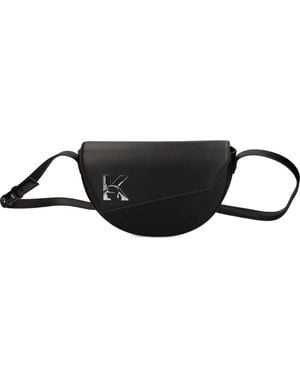 KARL LAGERFELD Logo-Plaque Half-Moon Bag - Black