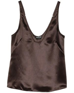 Tom Ford Silk Satin Low Neck Tank Top - Braun