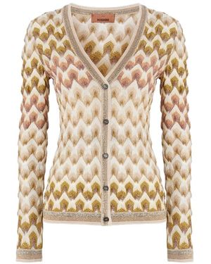Missoni Slim Viscose Lamé Cardigan With Lace Motif - White