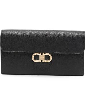 Ferragamo Double Gancini Leather Clutch Bag - Black