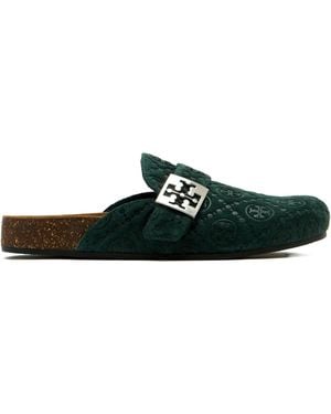 Tory Burch Logo-Buckle Flat Mules - Green