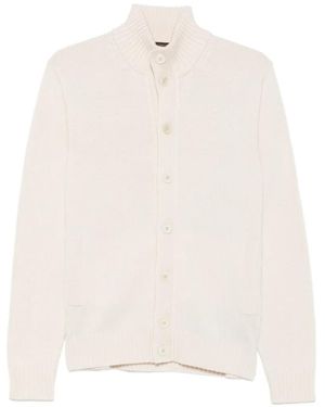 Zanone Ribbed-Knit High-Neck Wool Cardigan - White