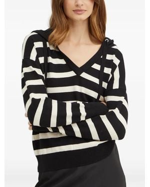 Morgan Striped V-Neck Hoodie - Black