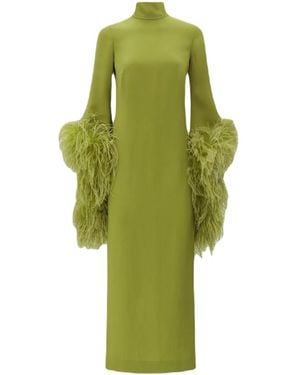 Taller Marmo Del Rio Feather-Trim Midi Dress - Green