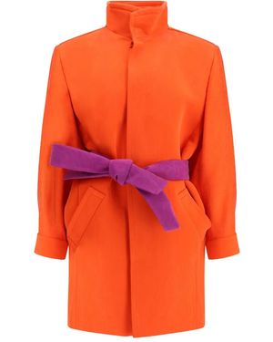 Saint Laurent Abrigo con cinturón y manga farol - Naranja