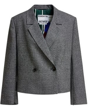 Essentiel Antwerp Double-Breasted Cropped Blazer - Grey
