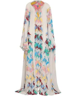 Amir Slama Vestido Largo Con Loro Estampado - Blanco