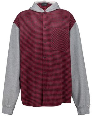 Balenciaga Hooded Check Shirt Jacket - Purple