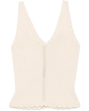 Twinset Ribbed-Knit Pointelle-Trim Top - White