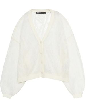 Bimba Y Lola Ivory Mohair Openwork Cardigan - White