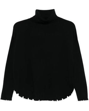 Kujten Mavis Roll-Neck Frayed Jumper - Black