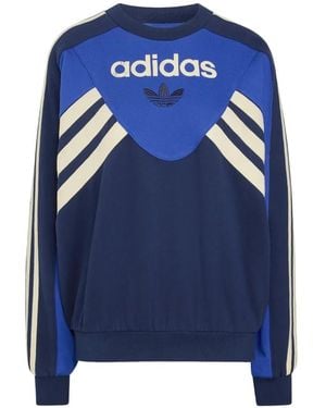 adidas Logo-Embroidered Striped Sweatshirt - Blue
