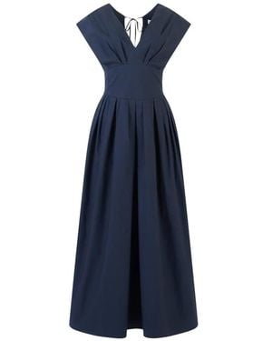 Rosie Assoulin V-Neck Pleated Midi Dress - Blue