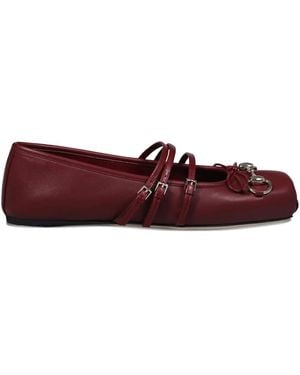 Gucci Horsebit Bow-Detail Leather Ballet Flats - Red