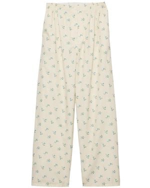 Prada Canvas Broek Met Bloemenprint - Wit